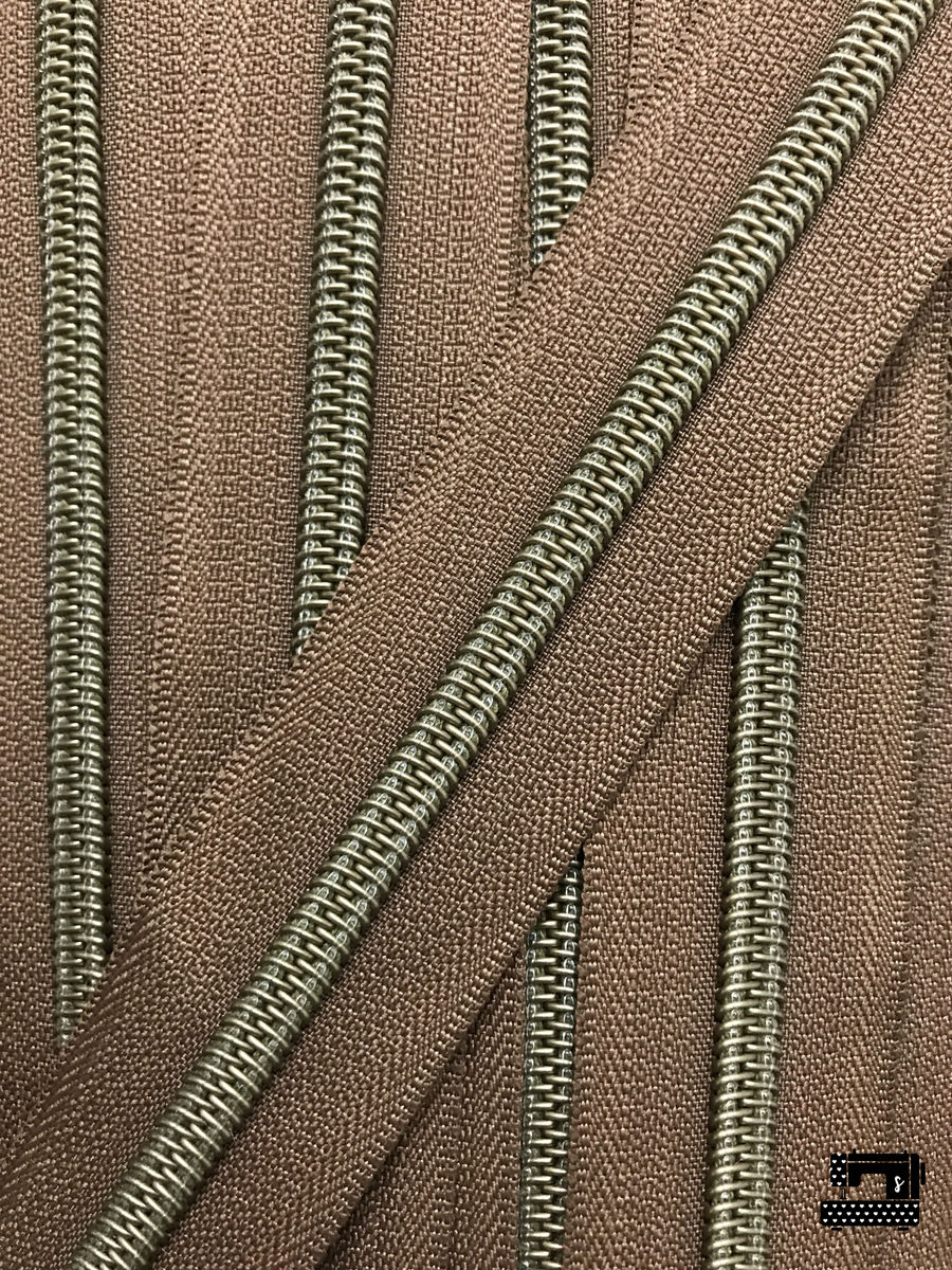 bronze zipper on mocha brown
