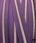 Zipper by the yard #5, Nylon Coil Metallic Rose Gold on Eggplant Purple