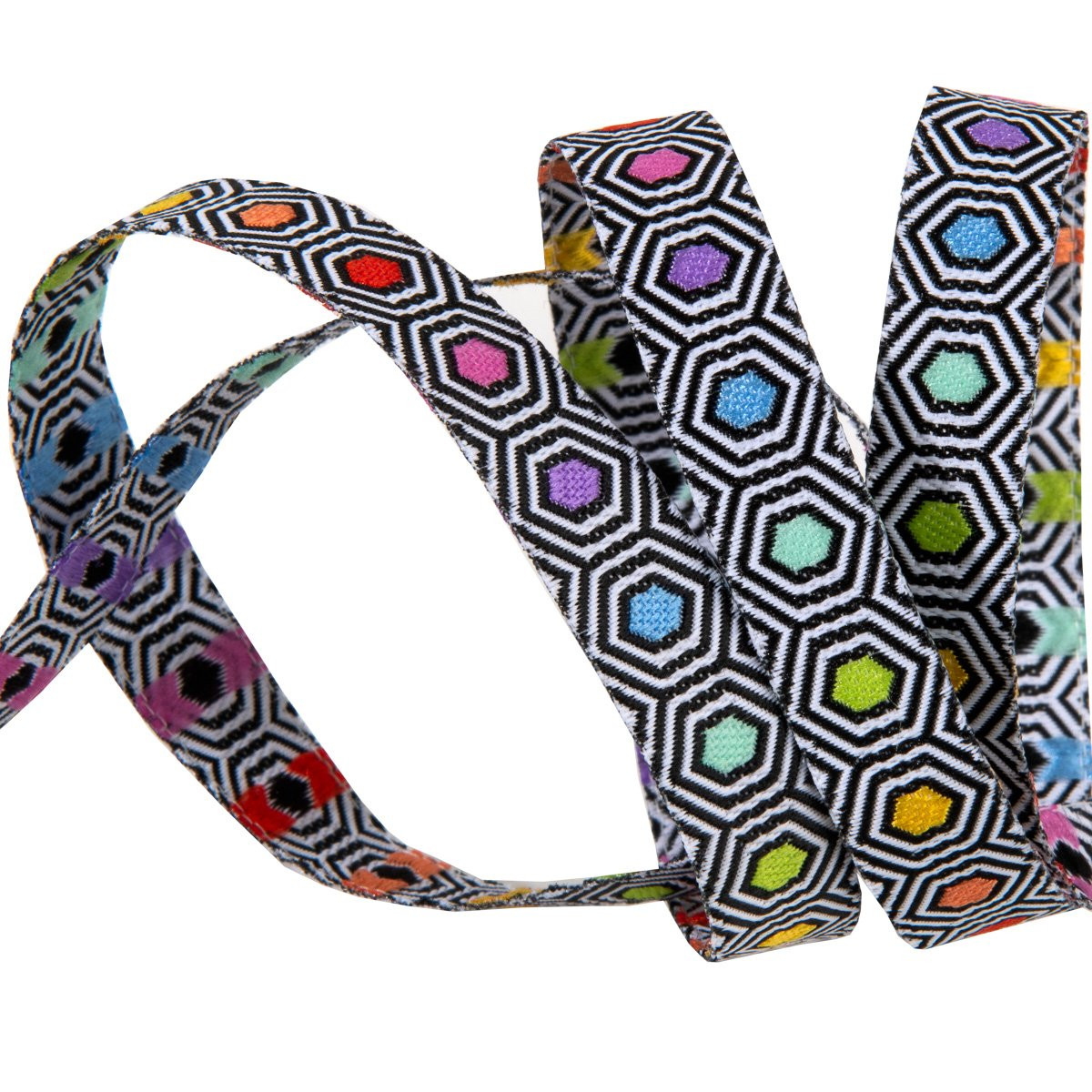 (Tula Pink Ribbons) Linework, Tiny Hexy Rainbow on Black White 3/8" 4 TK-65_10mm_col_1 (Tula Pink Ribbons) Linework, Tiny Hexy Rainbow on Black White 3/8" - Image 4