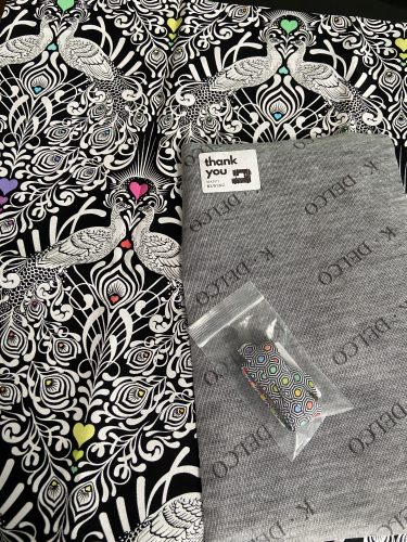 (Tula Pink Ribbons) Linework, Tiny Hexy Rainbow on Black White 3/8" photo review