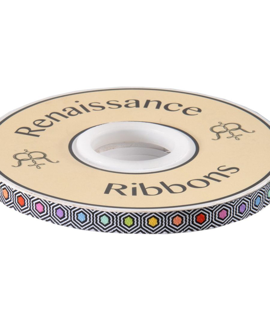 (Tula Pink Ribbons) Linework, Tiny Hexy Rainbow on Black White 3/8" 6 TK-65_10mm_col_1 73c7de470ffaf268be7109da710e497d TK-65_10mm_col_1