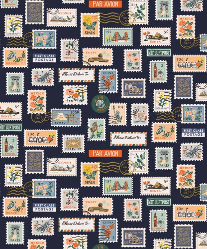 (Rifle Paper Co.) Bon Voyage, Postage Stamps in Navy